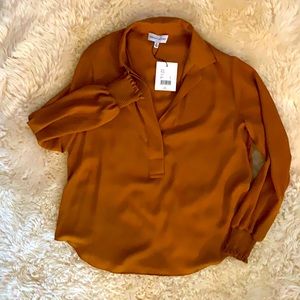 Gibson Latimer mustard yellow sheer top